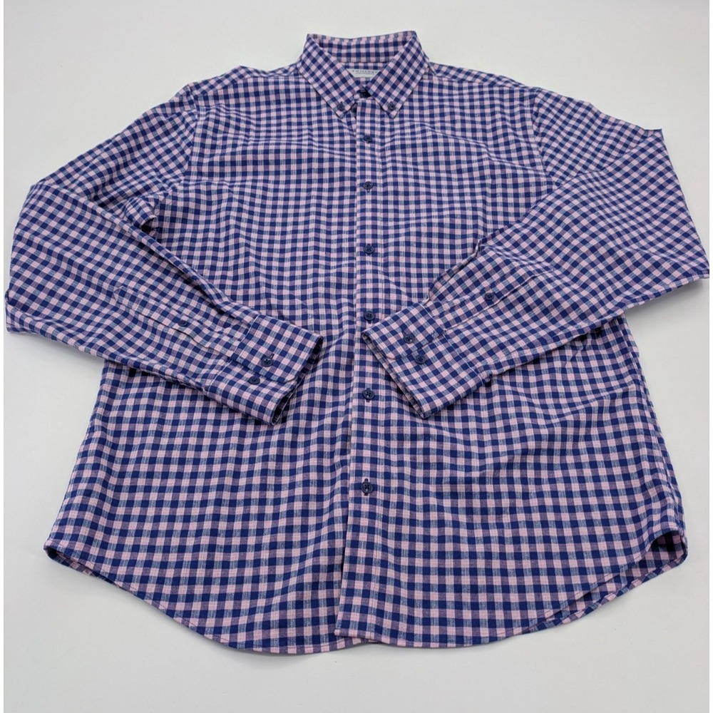 Twillory Untuckable Men's Large Tailored Fit Button Down Shirt Blue Pink Stretch